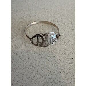 Vintage 925 Sterling Silver Monogram Initial Bangle Bracelet Cuff